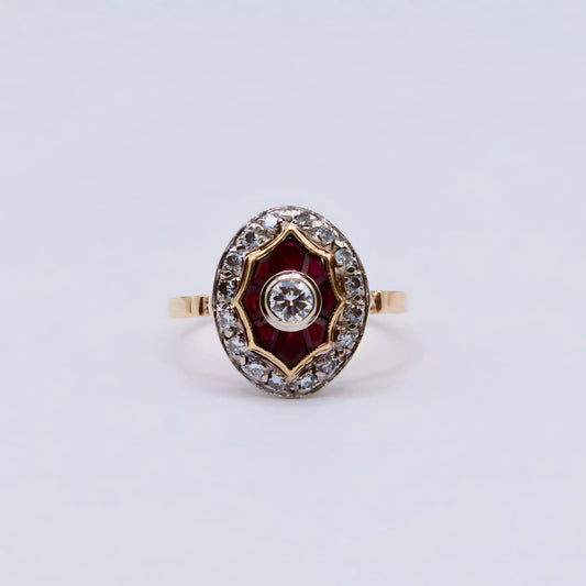 Bague art déco, rubis et diamants