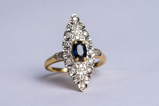Sapphire and diamond marquise ring